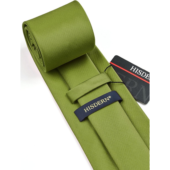 HISDERN Комплект краватки, нагрудного хустинки та краватки-затискача для чоловіків на весілля, однотонні, різні кольори, універсальний розмір (Оливковий)