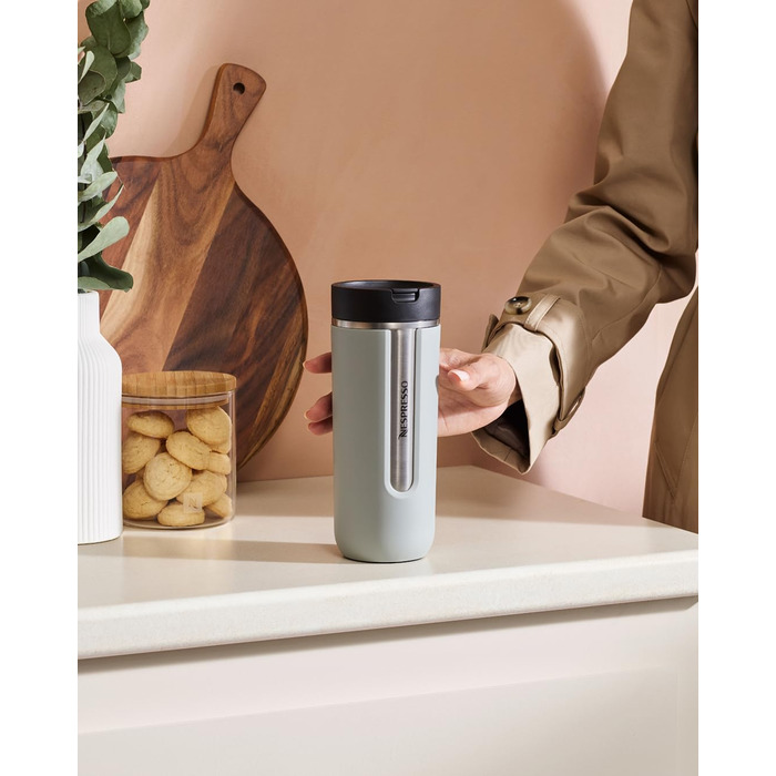 Термокружка Nespresso Travel Mug Small Sage Green 300 мл, Sage Green (Aquamarin Blue), з кришкою, не протікає, для кави, чаю, матча, з нержавіючої сталі