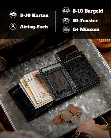 Портмоне DODENSHA® MagSnap для чоловіків з RFID захистом та відділенням для AirTag® I Кредитниця для 10+ карток I Портмоне з монетницею I (Чорний)