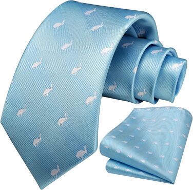 HISDERN Комплект краватки та нагрудного хустинки для чоловіків, зелено-жовтий, з принтом тварин, класичний, для бізнесу, універсальний розмір