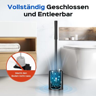 Набір для чищення унітазу Hamitor: щітка з силікону та нержавіючої сталі, кріплення на стіну без свердління, швидке висихання, для ванної кімнати (Чорний)