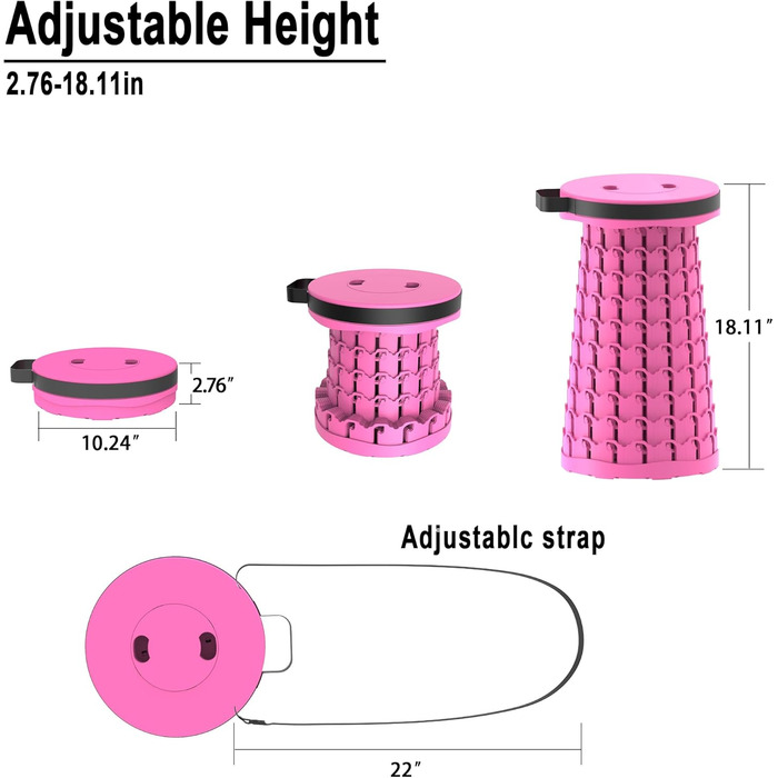 Тeleskopний складаний стільчик для кемпінгу, риболовлі, подорожей, барбекю та піших прогулянок. Міцний, витримує до 280 кг, з карабіном, колір: смарагдовий (26x26x46 см)