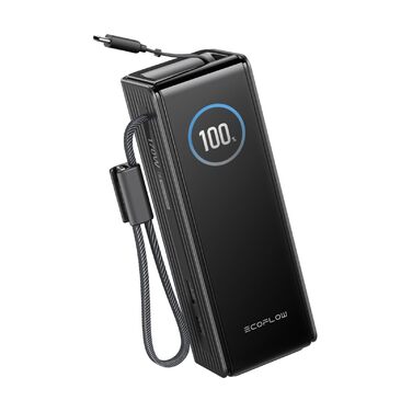 EcoFlow Powerbank 25000mAh 170W: портативний зарядний пристрій з вбудованим кабелем 100W USB-C для ноутбуків та смартфонів (iPhone, MacBook, Samsung), чорний
