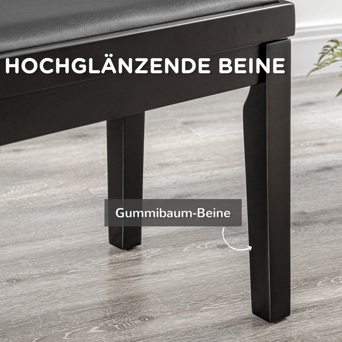 HOMCOM Piano Bench - Height Adjustable Piano Stool with Leather Cushion, Faux Leather, Beechwood, Black, 63 x 33 x 45-56 cm, ideal for pianists