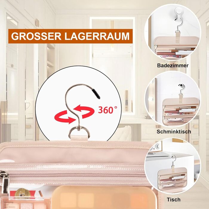 Косметичка для подорожей для жінок, прозора, з можливістю підвішування, для макіяжу та туалетних аксесуарів, біла