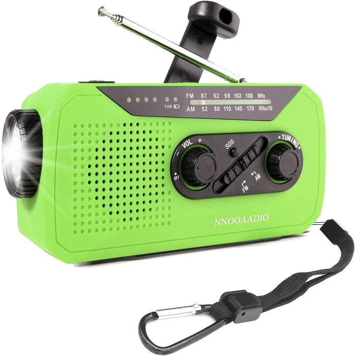 Радіо Solar-Radio з ручним приводом, AM/FM, погода, ліхтарик, SOS-сигнал, акумулятор 2000 mAh, Powerbank, роз'єм для навушників - для надзвичайних ситуацій та активного відпочинку (зелений)