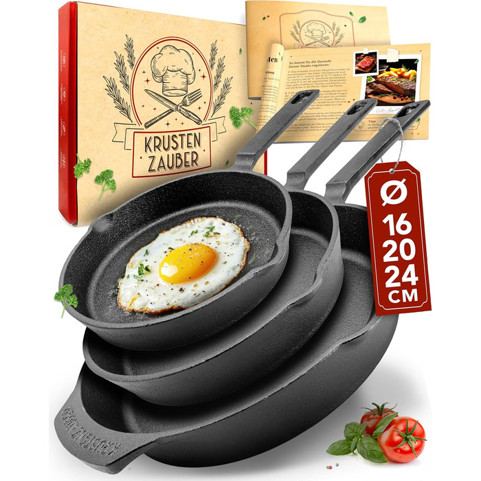 Чавунна сковорода-гриль Krustenzauber 26 см з індукційним дном та двома ручками - рифлена сковорода для смаження, ідеальна для індукційних плит