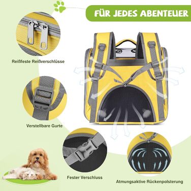 Рюкзак для котів та маленьких собак ALLSOPETS, дихаючий, з фронтальною відкриваністю та страхувальним ремінцем, для подорожей, походів та прогулянок (Квітково-рожевий, Лимонний)