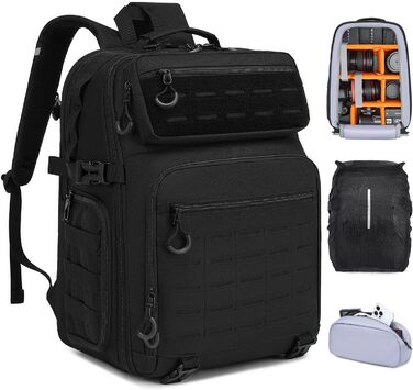 Рюкзак для камери FRETHIND: водонепроникний фоторюкзак для Canon, Nikon, Sony, дрона, об'єктива та ноутбука (з дощовиком), чорний