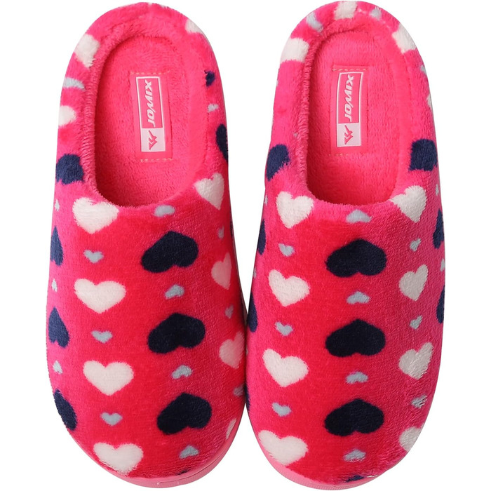 Тапочки домішки JOMIX Winter Hausschuhe для жінок з серцем, теплі, з плюшевою підкладкою, зручні, антиковзні, домашні (36 EU, фуксія)