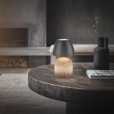 LED лампа BRILONER настільна бездротова IP44 з торканням, регульована яскравість, керамічний цоколь, нічник, лампа для читання, декоративна лампа, настільна лампа, акумуляторна лампа, для вулиці, 13,5x22 см, (антрацит-дерево)