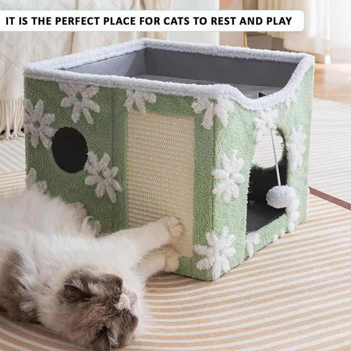 Кігтеточка-будиночок ERNAN для котів з ігровим м'ячиком (зелений, S)