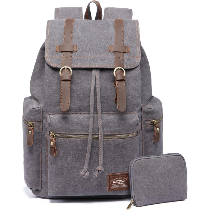Чоловічий/жіночий рюкзак Kaukko Canvas для ноутбука, стильний, велика місткість, для подорожей, кемпінгу, Outdoor (сірий)