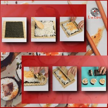 Набір для приготування суші 10-ти частинний з рецептами та відеоінструкцією | Мати, бамбукова мати, інструмент для суші та макі | Ідеальний подарунок