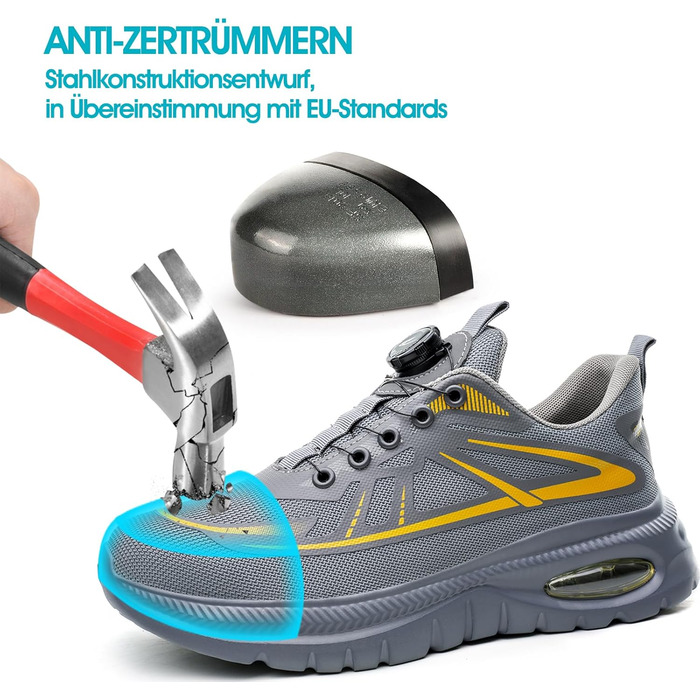 Черевики безпеки для чоловіків та жінок, робочі черевики, професійне взуття, черевики зі сталевим підноском, легкі робочі черевики, сірі, розмір 37-46 EU