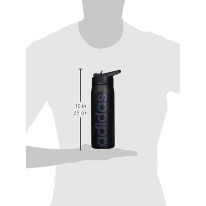 adidas 18/8 Stainless Steel Straw Top Metal Water Bottle, Black/Onix, 600 ml (20 oz)