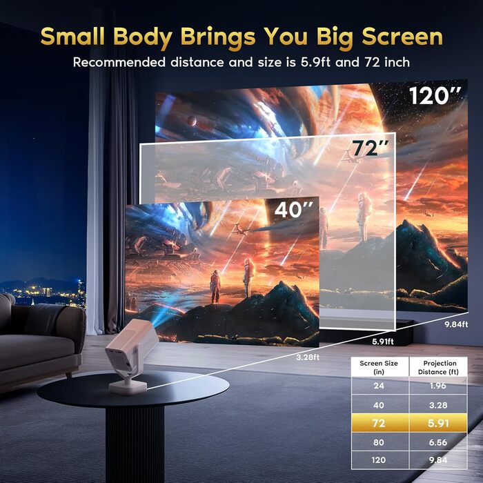 Mini проєктор Smart Beamer Android 11: 4K, 1080P, WiFi 6, Bluetooth 5.2, портативний, 270° оберт, автокорекція трапеції, для телефону/ноутбука