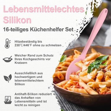 Набір кухонних аксесуарів Homikit 16 шт. з тримачем, кухонне приладдя, термостійкий посуд, кухонне начиння, придатний для миття в посудомийній машині (рожевий)