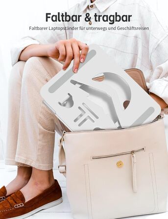 Підставка для ноутбука Ergonomic з алюмінію, регульована по висоті та складна, стабільна та з неслизьким покриттям, покращена вентиляція, сумісна з MacBook (до 15,6 дюймів), срібна