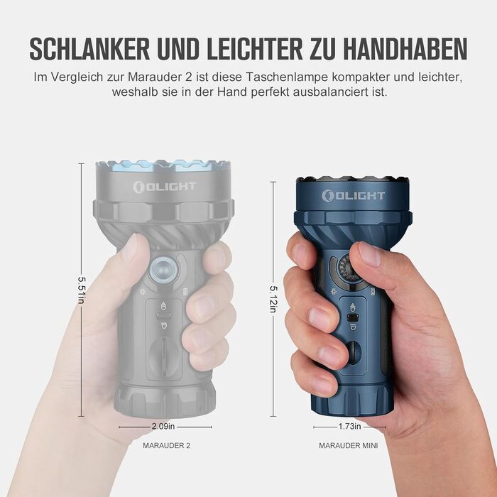 OLIGHT Marauder Mini LED ліхтар Super Hell 7000 Lumen, 600 метрів, акумуляторний, з прожектором та світловим потоком, 3 кольори LED, датчик відстані, для активного відпочинку (Темний синій)