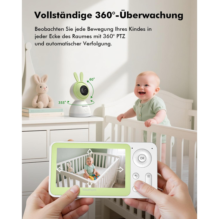 Дитячий відеоняня YESIMOM з камерою 1080P HD, PTZ 360°, Wi-Fi, монітор 4.3