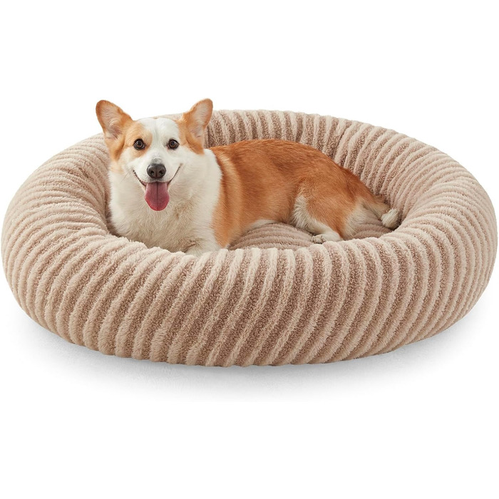 Кругле ліжко для собак середніх порід та котів, коричневе, 76x76x20 см, знімний кошик, гранульована та memory-піна