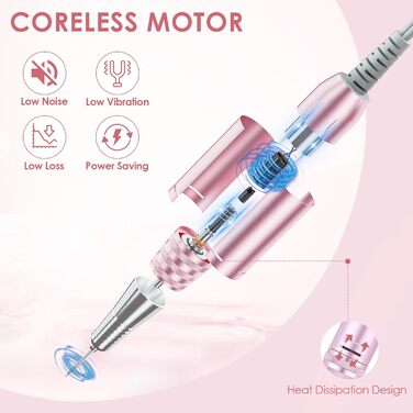 Професійна електрична машинка для манікюру та педикюру 45000 RPM, рожева, з алмазним фрезером, для салонного та домашнього використання