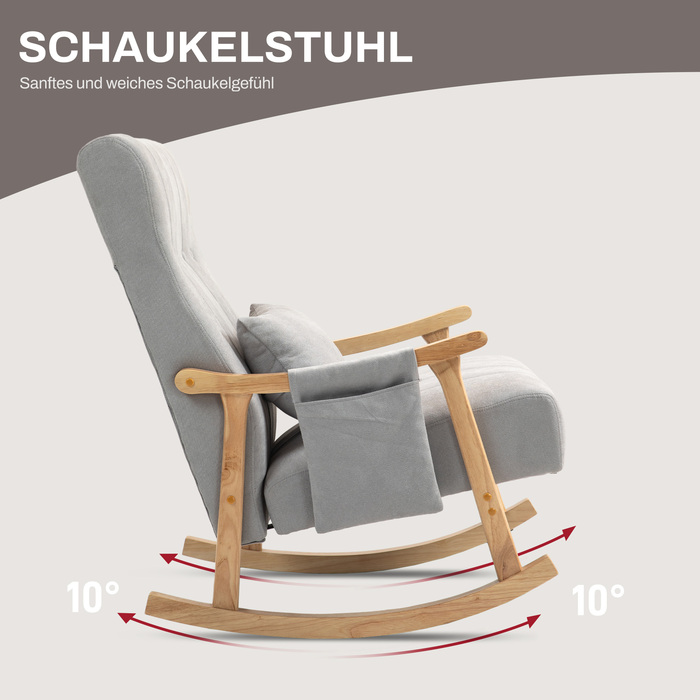HOMCOM Rocking Chair with Kidney Pillow, Wide Seat, Beech Frame, Up to 120 kg (265 lbs), Grey