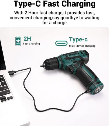 Набір акумуляторної дрилі DEKO 12V: 238 штук інструментів у кейсі. Акумуляторний дриль-шуруповерт для дому, жінок та базового ремонту. Зелений.