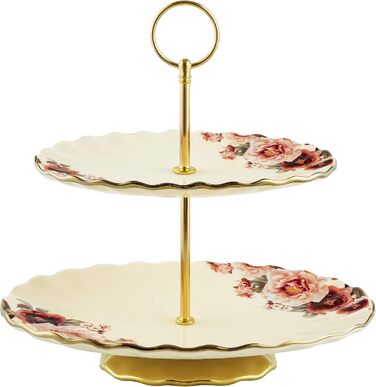 Стійка для тортів та випічки Fanquare з кераміки, золота, 2 яруси