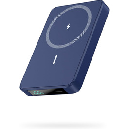 Power Bank HETP Магнітний 10800mAh з PD 20W, бездротова зарядка, USB-C, LED-дисплей, сумісний з MagSafe, iPhone 16/15/14/13/12 (Блакитний)