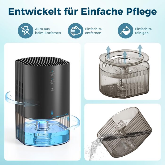 Електричний осушувач повітря AROEVE 990мл з 7-кольоровим підсвічуванням, автоматичним вимкненням та захистом від пролиття - для дому, шафи, ванної кімнати та кухні