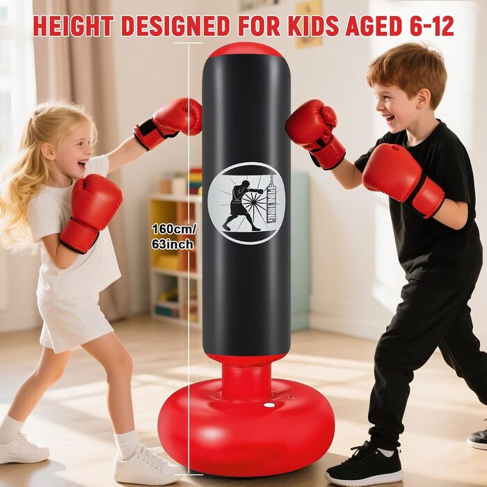 Дитячий боксерський мішок Qoosea для дітей 6-12 років, 160 см, з рукавичками, для карате, кікбоксингу, Taekwondo, MMA, чорний