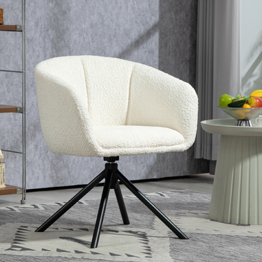 HOMCOM Armchair Lounge Chair with Armrests, 360° Swivel Function, Linen-Look, Swivel Chair with Metal Legs, for Living Room, Bedroom, Cream White | Aosom