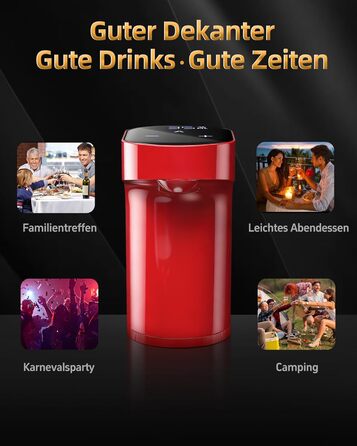 Електричний декантер для вина 5-в-1 з регулюванням дозування та цифровим виливом, автоматичний розливач вина, подарунок на День народження/День Святого Валентина (червоне)