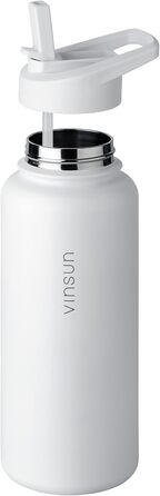 Stainless Steel Water Bottle 1L - Straw, Drinking Opening - Leak-Proof, Carbonated Drinks Safe, BPA Free - Thermos Bottle, Sports, Outdoor, School, University, Cycling, Hiking, Gym (750 ml, White)