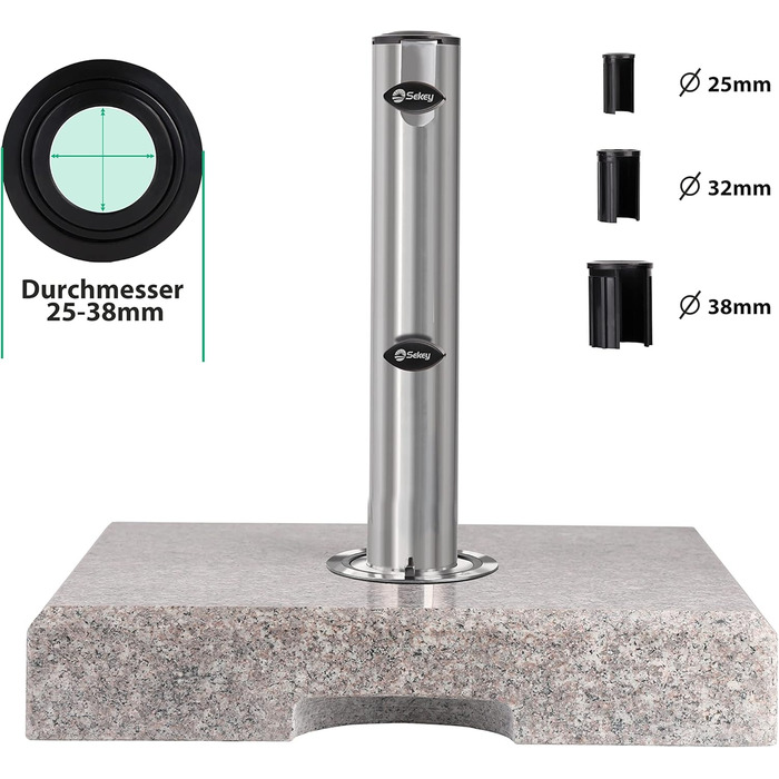 Sekey Parasol Stand with Stainless Steel Tube, High-Quality Base, for Umbrella Poles up to 22-38 mm, Balcony Parasol Stand 25KG Square Grey