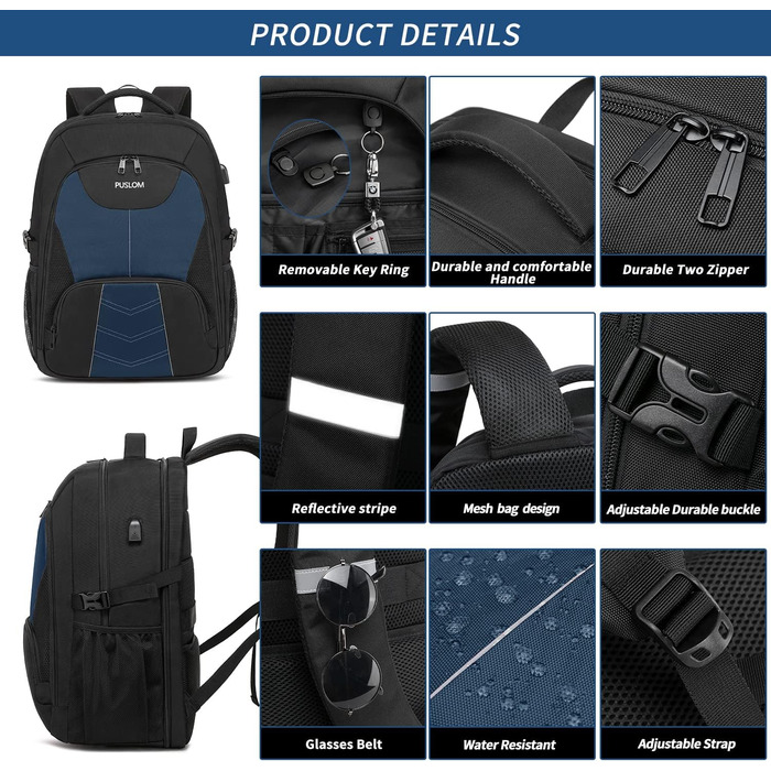 Чоловічий рюкзак 55L, водовідштовхувальний, з відділенням для ноутбука 18.4