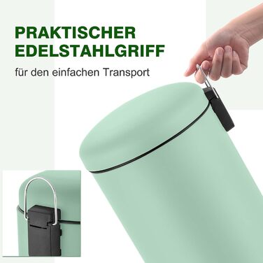 Сміттєве відро Ribelli 30 л з нержавіючої сталі, з педальним механізмом, з внутрішнім відром, м'яке закриття, сортування сміття, кругле (м'ятний)