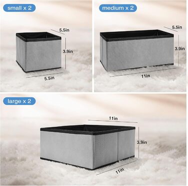 Puricon 13-Piece Storage Box Set Fabric Drawer Organizers/Organization System for Clothes Foldable Storage Boxes Set Boxes for Closet Bedroom - (6 Pieces, Grey)