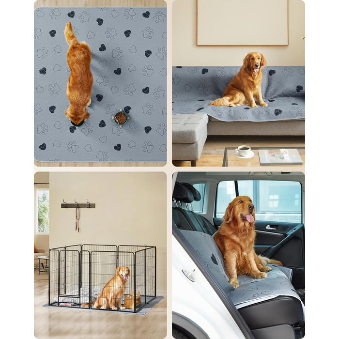 Підстилка для собак Feandrea, 2 шт., 122 x 91 см, XL, сіра, нековзна, швидковисихаюча, для дому