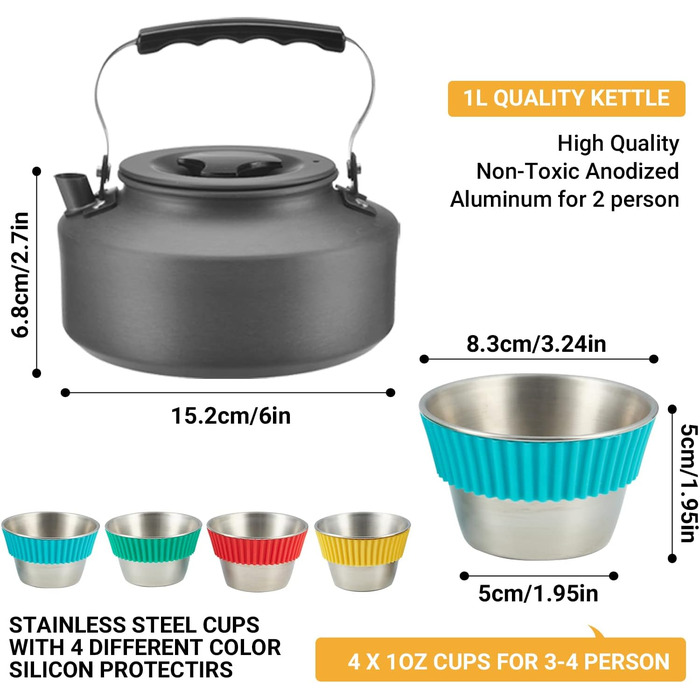 Набір кухонного посуду Bulin для кемпінгу та пікніків (24/13/11/8/4 шт.) – посуд для походів, пікніків та відпочинку на природі