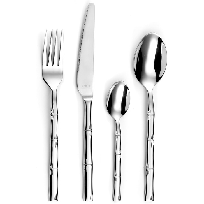 Amefa Karma Cutlery Set | round handle design with bamboo decoration | 24-piece | dinner cutlery for 6 people