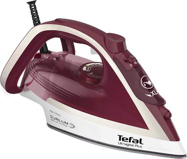 Праска Tefal Ultragliss Plus FV6810, 2800 Вт, паровий удар 250 г/хв, постійна подача пари 50 г/хв, стійка до подряпин підошва, режим Eco, червоно-біла