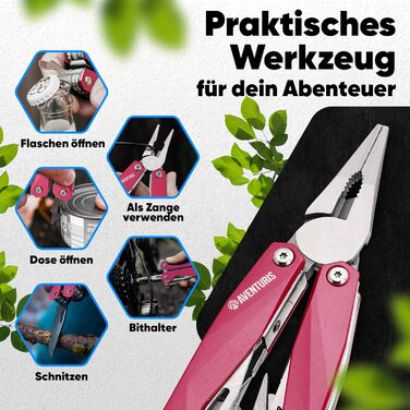 AVENTURIS® Multitool. Great multi-function tool as bicycle accessory or outdoor gear, a multitool tool as men's gifts or Leatherman multitool green (Personalized, Pink)