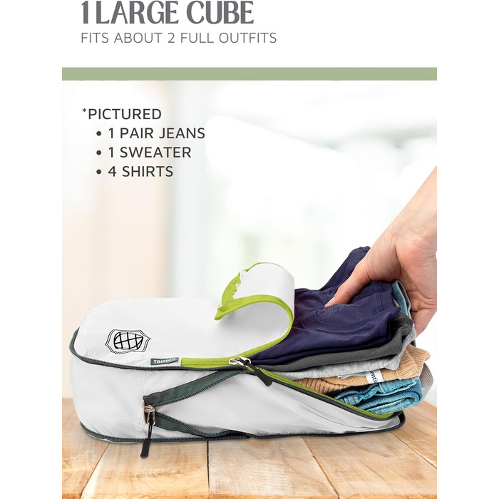 Набір кубиків для пакування TRIPPED: легкі, міцні, з двома блискавками, 2 шт. (білий, зелений)