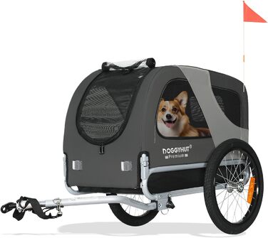 DOGGYHUT® Преміум велосипедний причіп для собак середнього розміру до 23 кг, складаний (сірий)
