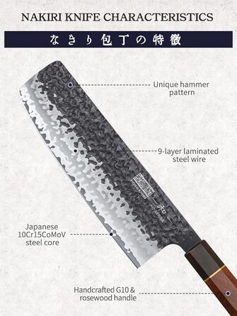 Японський ніж Nakiri для овочів, кухонний ніж з високовуглецевої сталі, професійний овочеріз із 18 см лезом та ергономічною ручкою