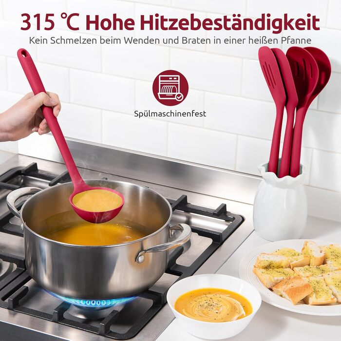 U-Taste Набір кухонного приладдя з силікону, 5 шт, термостійкі до 315°C, BPA-free, антипригарні лопатка та ложки для смаження, перемішування, сервірування (червоні)