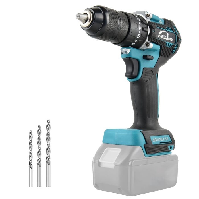 Акумуляторний ударний дриль-шуруповерт сумісний з Makita 18V, 13 мм, безщітковий, 35+3 ступені крутного моменту, 90 Н.м, 2 регульовані ступені, акумуляторний шуруповерт з 3 насадками (без акумулятора)